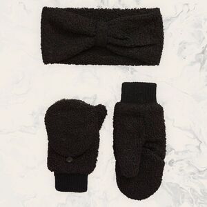 NEW BP. Boucle Head Wrap & Mittens Set - Black - One Size